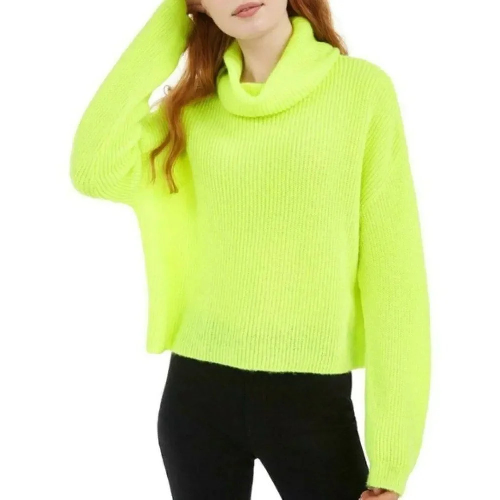 SUN MOON Boxy Neon Yellow Turtleneck Sweater